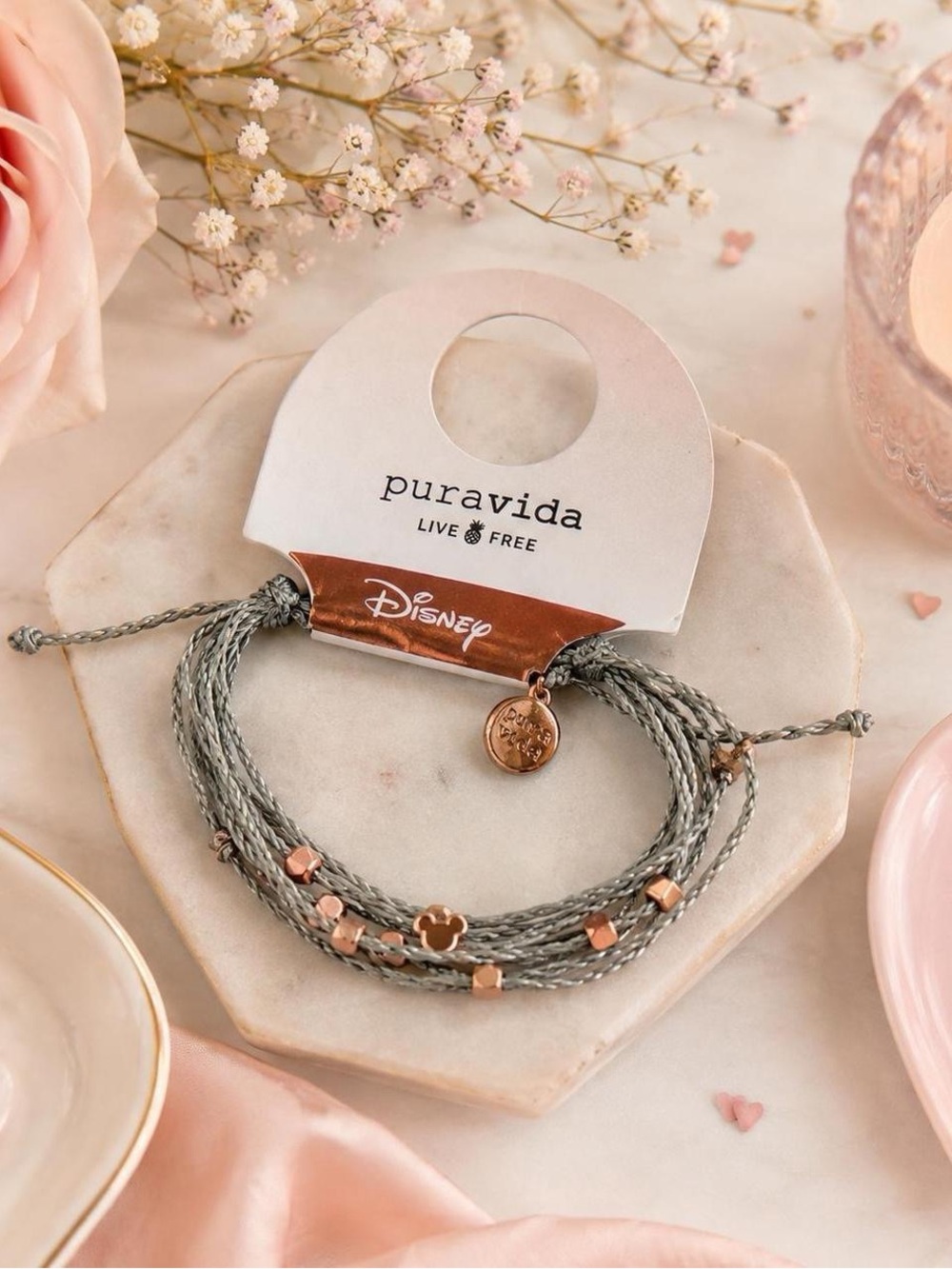 NWT Pura Vida x Disney Metallic Mickey Malibu Bracelet Gray Rose Gold